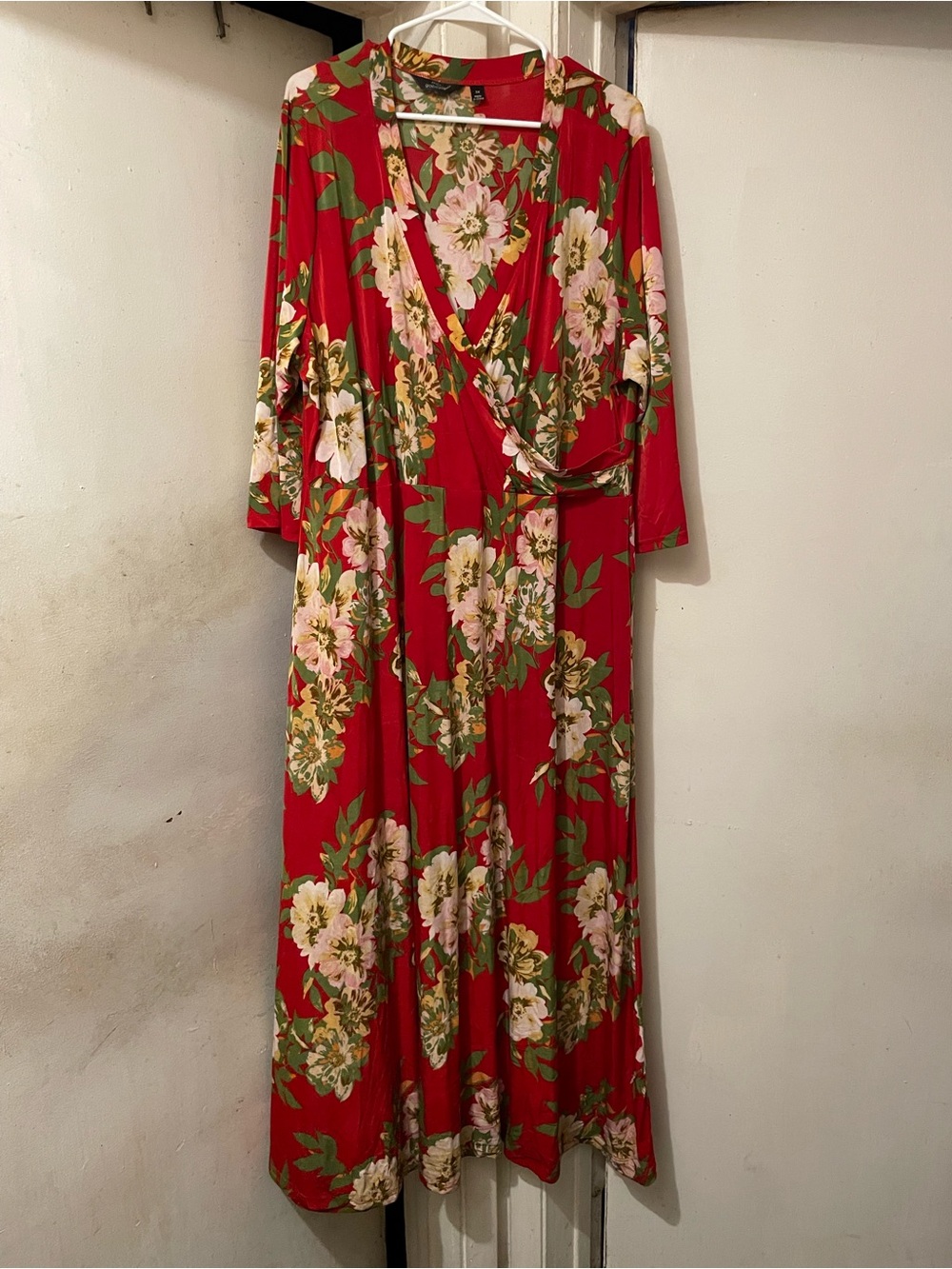 Mlle Gabrielle Red Floral Wrap Maxi Dress 3X